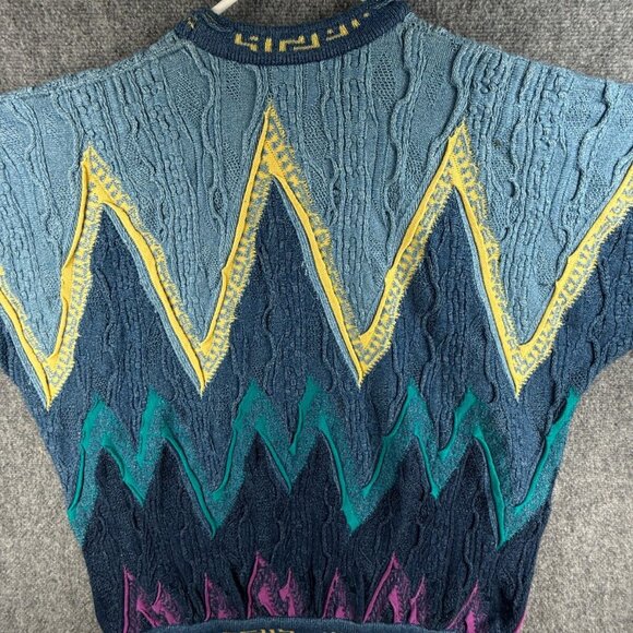 COOGI Blues Australia Sweater Heavyweight Blue Green Geometric Large Cotton REAL - Picture 16 of 16